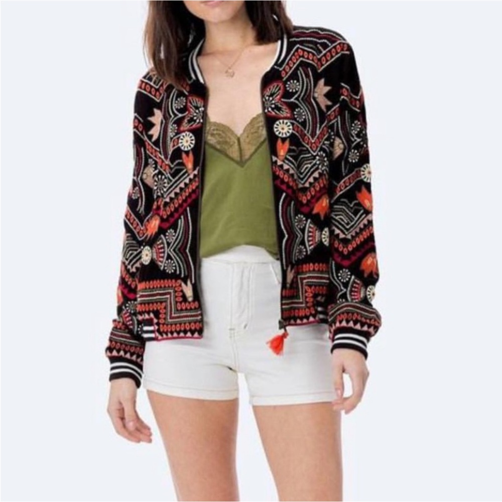 Lovestitch Black and Red Embroidered Bomber Jacket